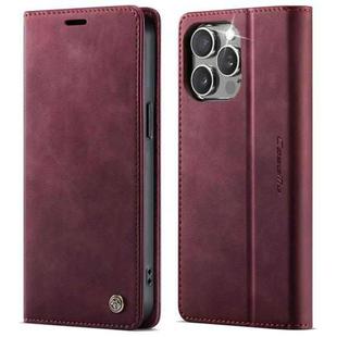 For iPhone 14 Pro Max CaseMe 033 Calf Leather Lining Microfibre RFID Blocking Phone Case(Red)