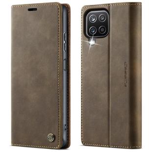 For Samsung Galaxy A12 5G CaseMe 033 Calf Leather Lining Microfibre RFID Blocking Phone Case(Coffee)