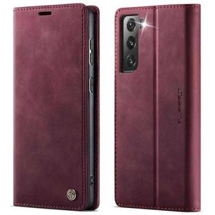 For Samsung Galaxy S21+ 5G CaseMe 033 Calf Leather Lining Microfibre RFID Blocking Phone Case(Red)