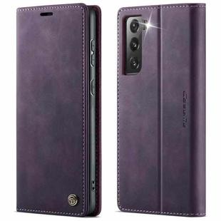 For Samsung Galaxy S21 FE 5G CaseMe 033 Calf Leather Lining Microfibre RFID Blocking Phone Case(Purple)