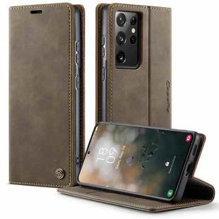 For Samsung Galaxy S21 Ultra 5G CaseMe 033 Calf Leather Lining Microfibre RFID Blocking Phone Case(Coffee)