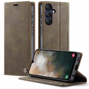 For Samsung Galaxy A25 CaseMe 033 Calf Leather Lining Microfibre RFID Blocking Phone Case(Coffee)