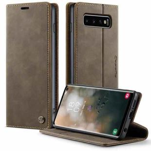 For Samsung Galaxy S10 CaseMe 033 Calf Leather Lining Microfibre RFID Blocking Phone Case(Coffee)