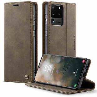For Samsung Galaxy S20 Ultra CaseMe 033 Calf Leather Lining Microfibre RFID Blocking Phone Case(Coffee)