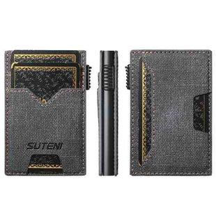 The Suteni denim double-sided card slot button automatically ejects the card box(Black)