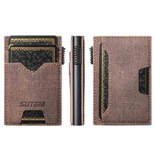 The Suteni denim double-sided card slot button automatically ejects the card box(Brown)