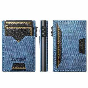 The Suteni denim double-sided card slot button automatically ejects the card box(Blue)
