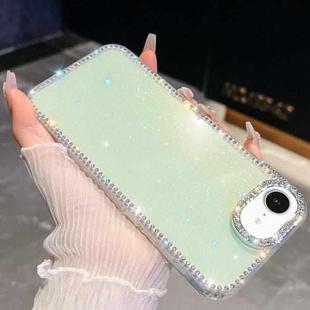 For iPhone 16e Rhinestone Glitter TPU 4-corners Anti-fall Phone Case(Light Green)