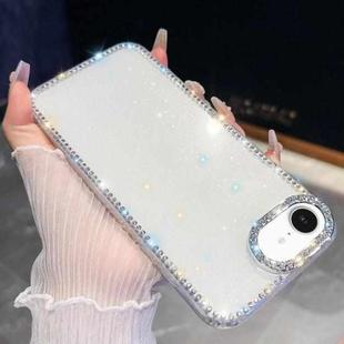 For iPhone 16e Rhinestone Glitter TPU 4-corners Anti-fall Phone Case(White)