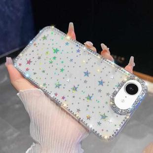 For iPhone 16e Rhinestone Glitter TPU 4-corners Anti-fall Phone Case(Transparent Stars)