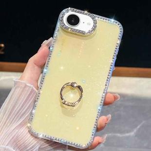 For iPhone 16e Rhinestone Glitter TPU Ring Holder Anti-fall Phone Case(Light Yellow)