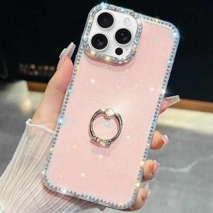 For iPhone 13 Pro Rhinestone Glitter TPU Ring Holder Anti-fall Phone Case(Light Pink)