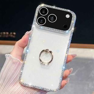 For iPhone 17 Pro Max Rhinestone Glitter TPU Ring Holder Anti-fall Phone Case(White)