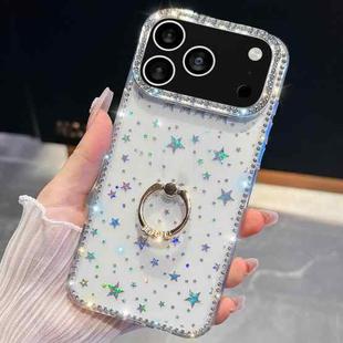 For iPhone 17 Pro Max Rhinestone Glitter TPU Ring Holder Anti-fall Phone Case(Transparent Stars)