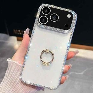 For iPhone 17 Pro Max Rhinestone Glitter TPU Ring Holder Anti-fall Phone Case(Transparent)