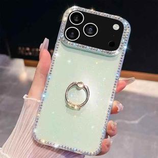 For iPhone 17 Pro Rhinestone Glitter TPU Ring Holder Anti-fall Phone Case(Light Green)