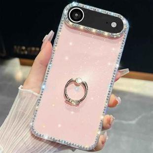 For iPhone 17 Air Rhinestone Glitter TPU Ring Holder Anti-fall Phone Case(Light Pink)