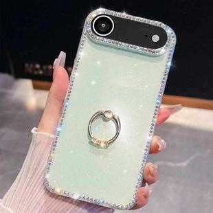 For iPhone 17 Air Rhinestone Glitter TPU Ring Holder Anti-fall Phone Case(Light Green)