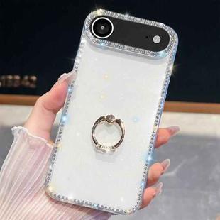 For iPhone 17 Air Rhinestone Glitter TPU Ring Holder Anti-fall Phone Case(White)