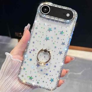 For iPhone 17 Air Rhinestone Glitter TPU Ring Holder Anti-fall Phone Case(Transparent Stars)