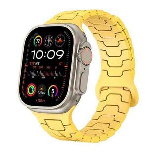 For Apple Watch 46mm / 49mm / 45mm / 44mm Steel Dragon Scale Magnetic Silicone Watch Band(Lemon Yellow)