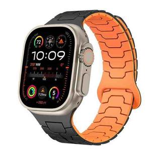 For Apple Watch 46mm / 49mm / 45mm / 44mm Steel Dragon Scale Magnetic Silicone Watch Band(Midnight Black Orange)