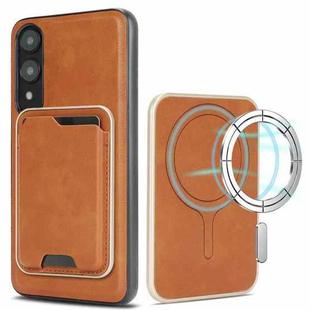 For Samsung Galaxy S25 Edge 5G Kalebol Slim Magnetic Ring Card Bag Leather Phone Case(Brown)