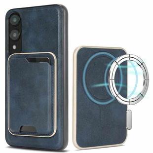 For Samsung Galaxy S25 Edge 5G Kalebol Slim Magnetic Ring Card Bag Leather Phone Case(Blue)