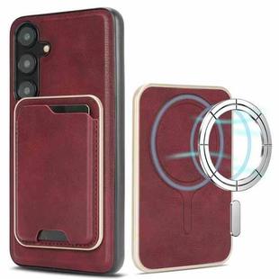 For Samsung Galaxy S25 5G Kalebol Slim Magnetic Ring Card Bag Leather Phone Case(Red)