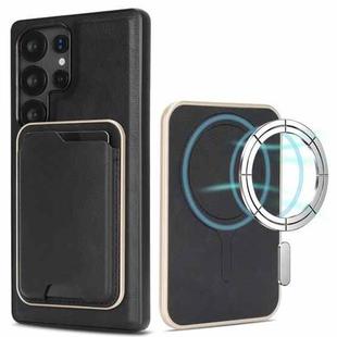 For Samsung Galaxy S25 Ultra 5G Kalebol Slim MagSafe Ring Magnetic Card Bag Leather Phone Case(Black)