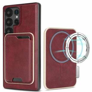 For Samsung Galaxy S25 Ultra 5G Kalebol Slim Magnetic Ring Card Bag Leather Phone Case(Red)
