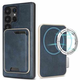 For Samsung Galaxy S25 Ultra 5G Kalebol Slim MagSafe Ring Magnetic Card Bag Leather Phone Case(Blue)