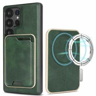 For Samsung Galaxy S25 Ultra 5G Kalebol Slim Magnetic Ring Card Bag Leather Phone Case(Green)