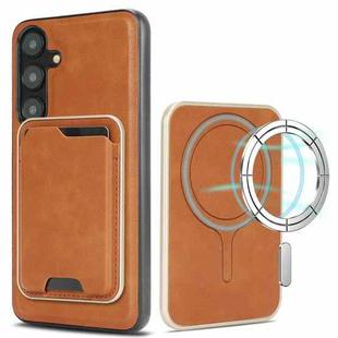 For Samsung Galaxy S24 5G Kalebol Slim Magnetic Ring Card Bag Leather Phone Case(Brown)