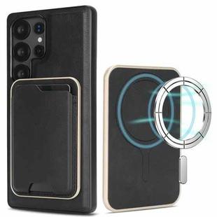 For Samsung Galaxy S23 Ultra 5G Kalebol Slim MagSafe Ring Magnetic Card Bag Leather Phone Case(Black)