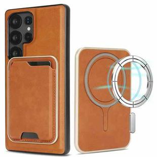 For Samsung Galaxy S23 Ultra 5G Kalebol Slim Magnetic Ring Card Bag Leather Phone Case(Brown)