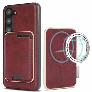 For Samsung Galaxy S23 5G Kalebol Slim MagSafe Ring Magnetic Card Bag Leather Phone Case(Red)