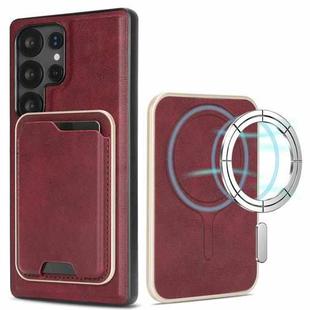 For Samsung Galaxy S22 Ultra 5G Kalebol Slim Magnetic Ring Card Bag Leather Phone Case(Red)