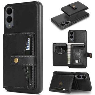 For Samsung Galaxy S25 Edge 5G Kalebol Button Ring Magnetic Card Bag Leather Phone Case(Black)