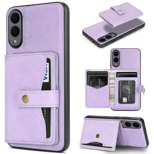 For Samsung Galaxy S25 Edge 5G Kalebol Button Ring Magnetic Card Bag Leather Phone Case(Purple)
