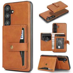 For Samsung Galaxy S25 5G Kalebol Button Ring Magnetic Card Bag Leather Phone Case(Brown)