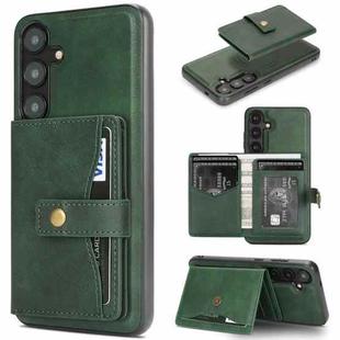 For Samsung Galaxy S25 5G Kalebol Magnetic Button Card Bag MagSafe Ring Leather Phone Case(Green)