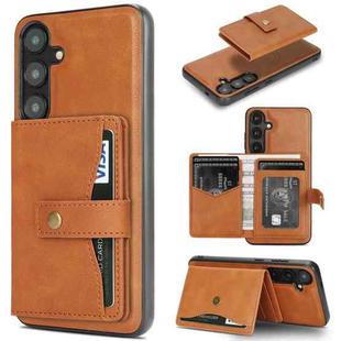 For Samsung Galaxy S25+ 5G Kalebol Button Ring Magnetic Card Bag Leather Phone Case(Brown)