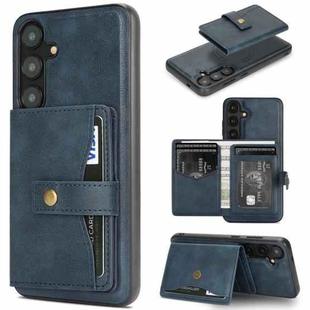 For Samsung Galaxy S25+ 5G Kalebol Button Ring Magnetic Card Bag Leather Phone Case(Blue)
