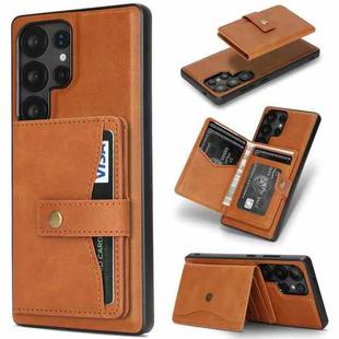 For Samsung Galaxy S25 Ultra 5G Kalebol Button Ring Magnetic Card Bag Leather Phone Case(Brown)