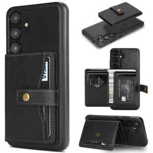 For Samsung Galaxy S24 5G Kalebol Button Ring Magnetic Card Bag Leather Phone Case(Black)