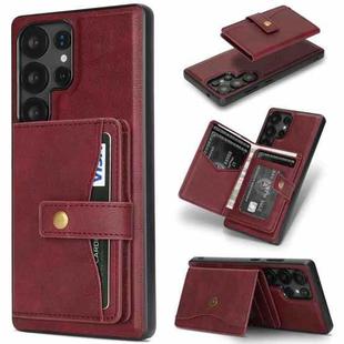 For Samsung Galaxy S23 Ultra 5G Kalebol Button Ring Magnetic Card Bag Leather Phone Case(Red)