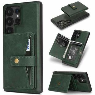 For Samsung Galaxy S23 Ultra 5G Kalebol Magnetic Button Card Bag MagSafe Ring Leather Phone Case(Green)