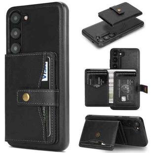 For Samsung Galaxy S23+ 5G Kalebol Button Ring Magnetic Card Bag Leather Phone Case(Black)