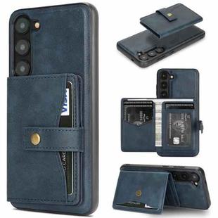 For Samsung Galaxy S23+ 5G Kalebol Magnetic Button Card Bag MagSafe Ring Leather Phone Case(Blue)